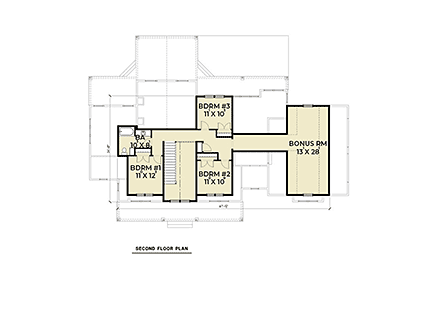 Contemporary, Farmhouse House Plan 40967 with 4 Bed, 3 Bath, 2 Car Garage Second Level Plan