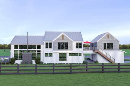 Contemporary, Craftsman, Farmhouse House Plan 40984 with 4 Bed, 4 Bath, 2 Car Garage Rear Elevation