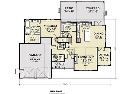 Craftsman House Plan 40985 with 4 Bed, 3 Bath, 2 Car Garage First Level Plan
