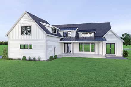 Contemporary, Farmhouse House Plan 40986 with 4 Bed, 4 Bath, 2 Car Garage Rear Elevation