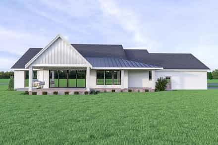 Country, Craftsman, Farmhouse House Plan 40989 with 4 Bed, 3 Bath, 2 Car Garage Rear Elevation