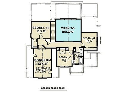 Contemporary, Country, Farmhouse House Plan 40999 with 4 Bed, 3 Bath, 2 Car Garage Second Level Plan