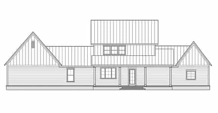 Country, Farmhouse House Plan 41442 with 4 Bed, 3 Bath, 2 Car Garage Rear Elevation