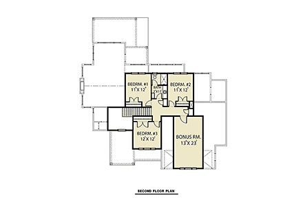 Craftsman, Farmhouse House Plan 43607 with 4 Bed, 3 Bath, 2 Car Garage Second Level Plan