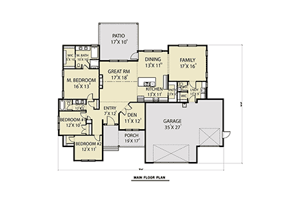 Craftsman House Plan 43608 with 3 Bed, 3 Bath, 3 Car Garage First Level Plan