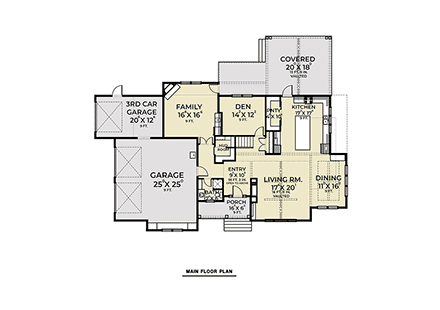 Contemporary, Country, Farmhouse House Plan 43609 with 3 Bed, 3 Bath, 3 Car Garage First Level Plan