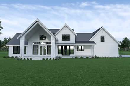Contemporary, Country, Craftsman, Farmhouse House Plan 43611 with 4 Bed, 4 Bath, 3 Car Garage Rear Elevation