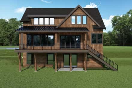 Barndominium, Contemporary, Country House Plan 43616 with 4 Bed, 5 Bath, 2 Car Garage Rear Elevation