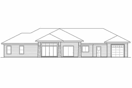 Country, Craftsman, Ranch House Plan 43703 with 3 Bed, 3 Bath, 3 Car Garage Rear Elevation