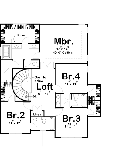 House Plan 44179 Second Level Plan