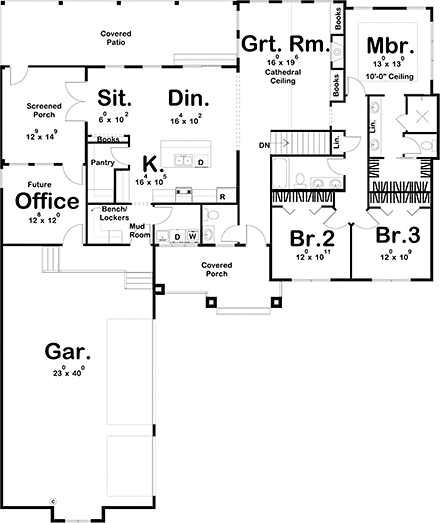 Craftsman House Plan 44193 with 3 Bed, 3 Bath, 3 Car Garage First Level Plan