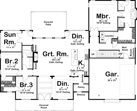 Farmhouse House Plan 44204 with 3 Bed, 2 Bath, 2 Car Garage First Level Plan