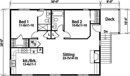 Traditional 3 Car Garage Apartment Plan 45192 with 2 Bed, 2 Bath Second Level Plan