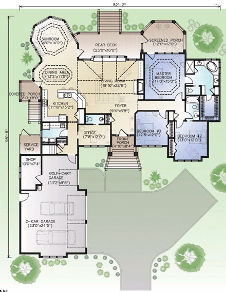 House Plan 45667 with 3 Bed, 3 Bath, 2 Car Garage First Level Plan