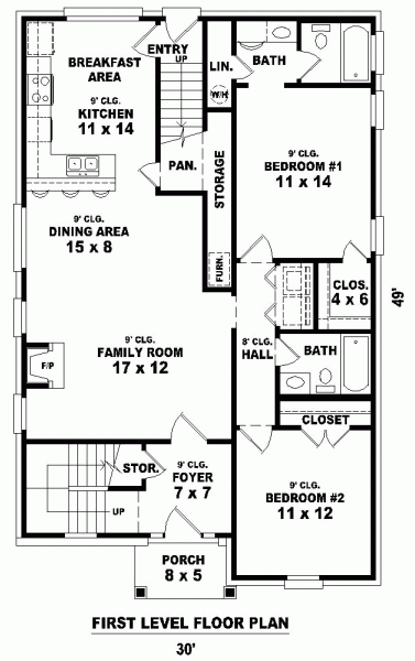 Southern Multi-Family Plan 45705 with 4 Bed, 4 Bath First Level Plan