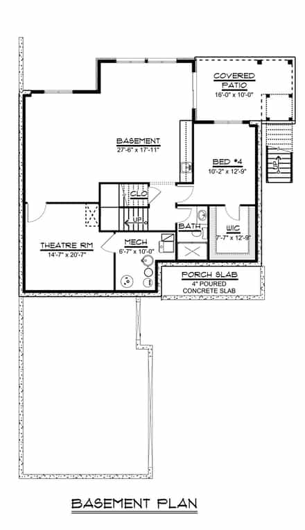 Bungalow, Cottage, Country, Craftsman House Plan 50704 with 4 Bed, 4 Bath, 2 Car Garage Lower Level Plan