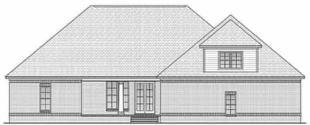 Acadian, Country, French Country House Plan 51957 with 4 Bed, 3 Bath, 2 Car Garage Rear Elevation