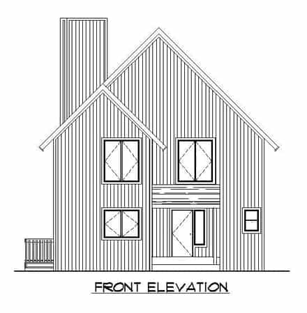 A-Frame, Narrow Lot House Plan 57438 with 3 Bed, 2 Bath, 1 Car Garage Rear Elevation