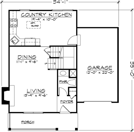Cottage, Country House Plan 57486 with 3 Bed, 3 Bath, 1 Car Garage First Level Plan