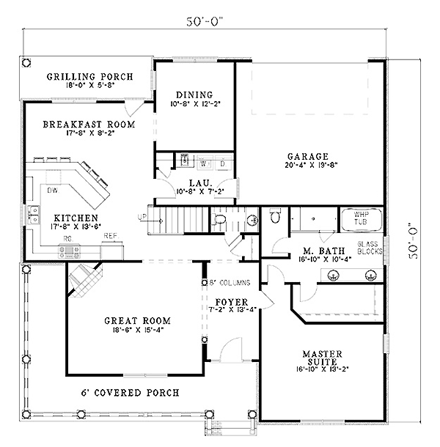 Country House Plan 61288 with 3 Bed, 3 Bath, 2 Car Garage First Level Plan