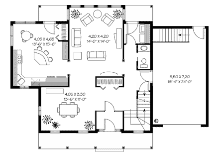 Cape Cod, Country House Plan 65308 with 3 Bed, 3 Bath, 1 Car Garage First Level Plan
