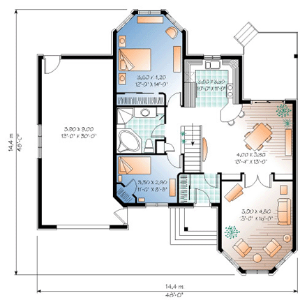 European, Victorian House Plan 65374 with 2 Bed, 1 Bath, 1 Car Garage First Level Plan