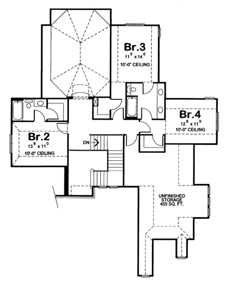 European House Plan 66437 with 4 Bed, 4 Bath, 3 Car Garage Second Level Plan