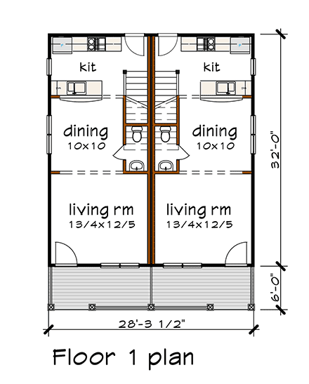 Multi-Family Plan 72793 with 4 Bed, 4 Bath First Level Plan