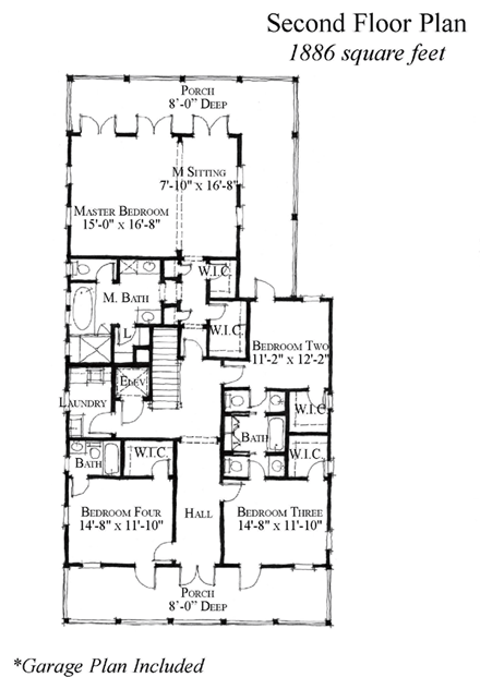 Country, Historic House Plan 73889 with 4 Bed, 4 Bath Second Level Plan