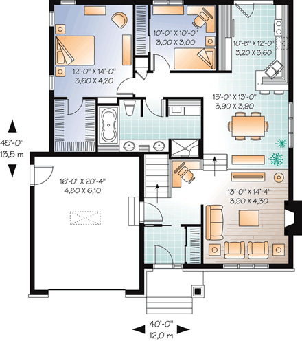 Cape Cod, Craftsman House Plan 76353 with 2 Bed, 1 Bath, 1 Car Garage First Level Plan
