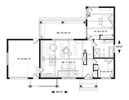 Cape Cod, Cottage, Country, Craftsman, Farmhouse House Plan 76509 with 2 Bed, 1 Bath, 1 Car Garage First Level Plan