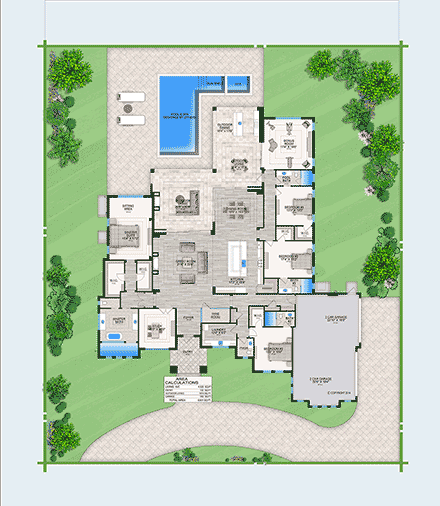 Modern House Plan 77619 with 4 Bed, 5 Bath, 4 Car Garage First Level Plan