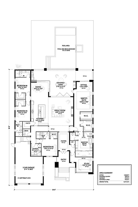 Modern House Plan 77628 with 4 Bed, 5 Bath, 3 Car Garage First Level Plan