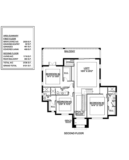 Contemporary, Modern House Plan 77631 with 4 Bed, 5 Bath, 2 Car Garage Second Level Plan