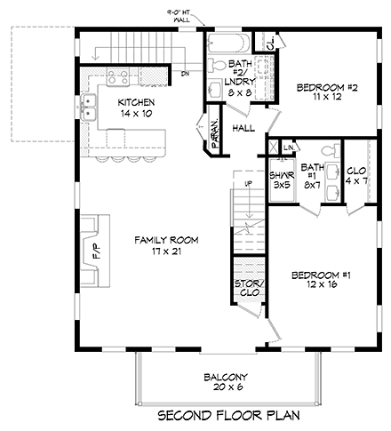 Coastal, Contemporary, Modern Garage-Living Plan 80979 with 3 Bed, 4 Bath, 2 Car Garage Second Level Plan