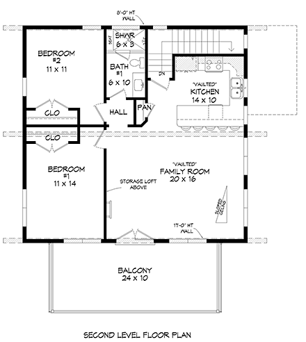 Coastal, Contemporary, Modern House Plan 80985 with 2 Bed, 2 Bath, 2 Car Garage Second Level Plan