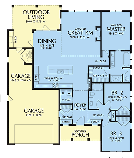 Country, Craftsman, Farmhouse House Plan 81205 with 3 Bed, 2 Bath, 2 Car Garage First Level Plan