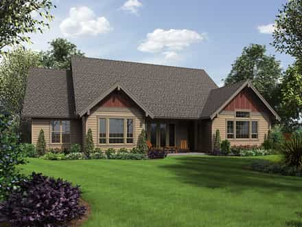 Bungalow, Craftsman, Ranch, Traditional House Plan 81273 with 3 Bed, 4 Bath, 3 Car Garage Rear Elevation