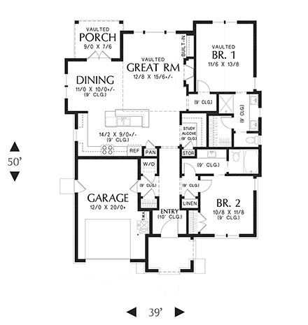 Cottage, European, Traditional House Plan 81309 with 2 Bed, 2 Bath, 2 Car Garage First Level Plan