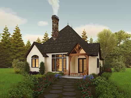 Cottage, European, Traditional House Plan 81309 with 2 Bed, 2 Bath, 2 Car Garage Rear Elevation