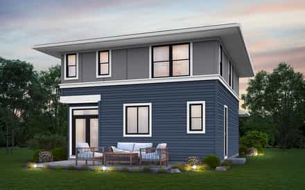 Contemporary, Prairie House Plan 81339 with 3 Bed, 3 Bath Rear Elevation