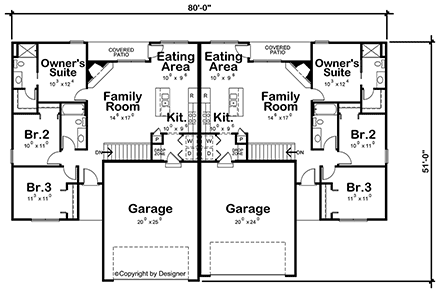 Traditional Multi-Family Plan 81403 with 3 Bed, 2 Bath, 2 Car Garage First Level Plan