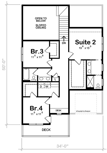 Modern House Plan 81410 with 4 Bed, 4 Bath, 2 Car Garage Second Level Plan