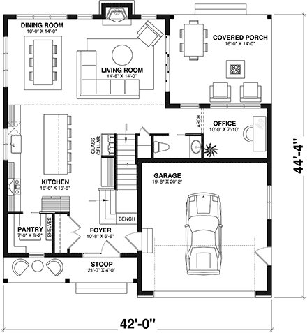 Country, Craftsman, Farmhouse House Plan 81809 with 3 Bed, 2 Bath, 1 Car Garage First Level Plan