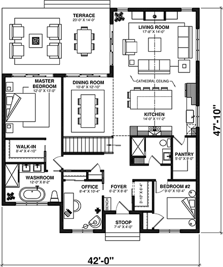 Country, Farmhouse, Ranch House Plan 81811 with 4 Bed, 2 Bath First Level Plan