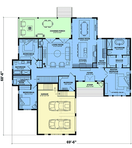 Country, Farmhouse, Ranch House Plan 81812 with 3 Bed, 2 Bath, 2 Car Garage First Level Plan
