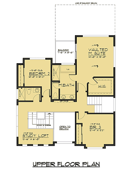 Modern House Plan 81921 with 4 Bed, 4 Bath, 2 Car Garage Second Level Plan