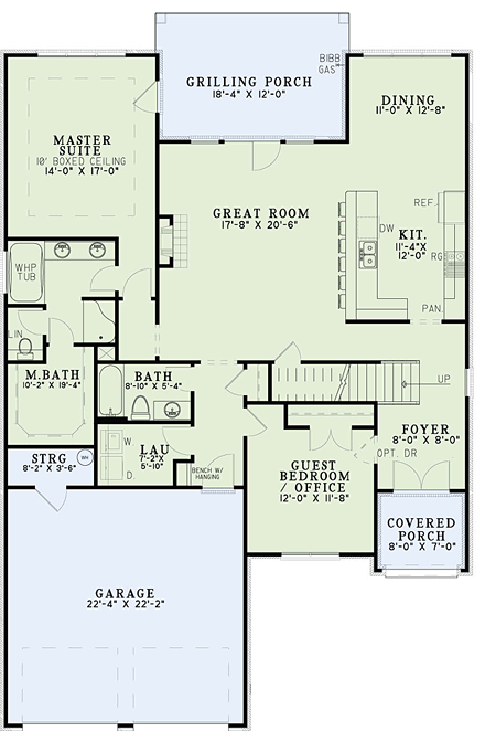 European, Tudor House Plan 82340 with 4 Bed, 3 Bath, 2 Car Garage First Level Plan