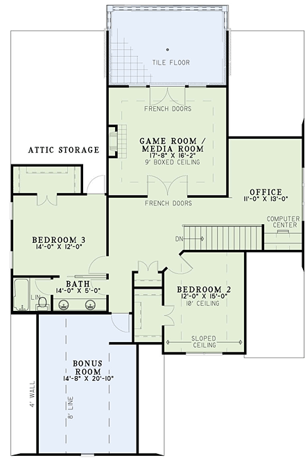European, Tudor House Plan 82340 with 4 Bed, 3 Bath, 2 Car Garage Second Level Plan
