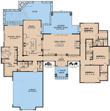 Contemporary, Prairie House Plan 82567 with 4 Bed, 4 Bath, 2 Car Garage First Level Plan